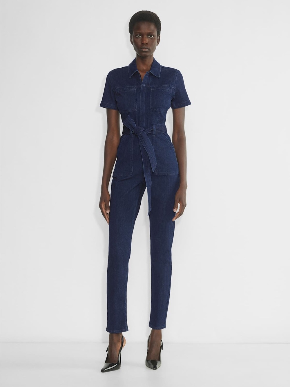 Aritizia Ten Notice Denim Jumpsuit with Self-Tie Belt